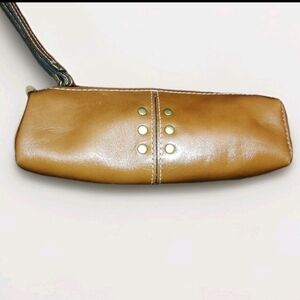 Patricia Nash Italian Leather Isla Oblong Wristlet Makeup Case Tan Incl COA